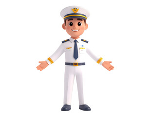 Fototapeta premium A cheerful rendered aviation professional in a pristine uniform stands with welcoming open arms.