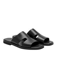 Mens Black Leather Sandals Stylish Summer Footwear Product Shot isolated on transparent background