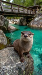 Obraz premium Otter on a Rock by Turquoise Water