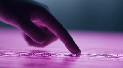 Exploring digital biotechnology: gloved hand interacting with futuristic dna interface for genetic research and innovation