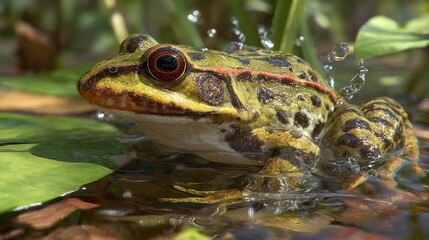 Obraz premium Frog in shallow water, vibrant colours