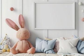 Mock up frame in children room interior background, 3D render
