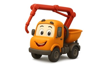 Fototapeta premium Friendly cartoon 3D concrete mixer with smiling face, isolated on white background