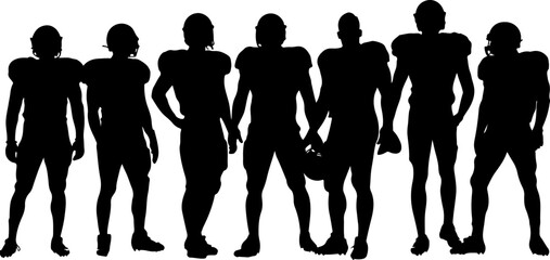 American football player team silhouette, football players, sports, silhouette, athletes, football team, football action, running football player, football art, vector, digital art, black and white