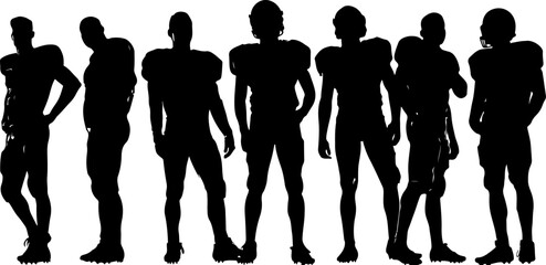 American football player team silhouette, football players, sports, silhouette, athletes, football team, football action, running football player, football art, vector, digital art, black and white