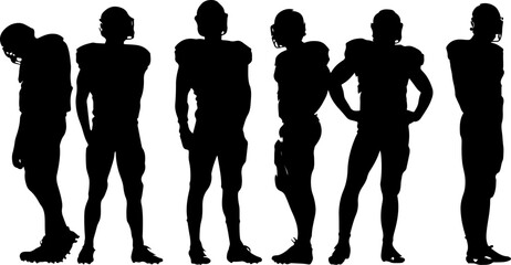 American football player team silhouette, football players, sports, silhouette, athletes, football team, football action, running football player, football art, vector, digital art, black and white