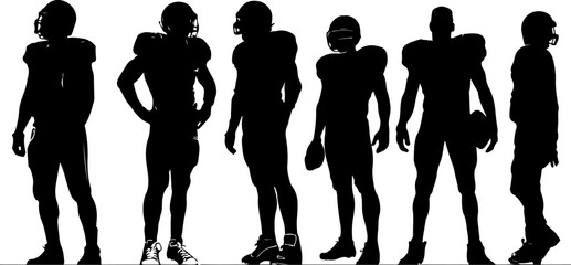 American football player team silhouette, football players, sports, silhouette, athletes, football team, football action, running football player, football art, vector, digital art, black and white