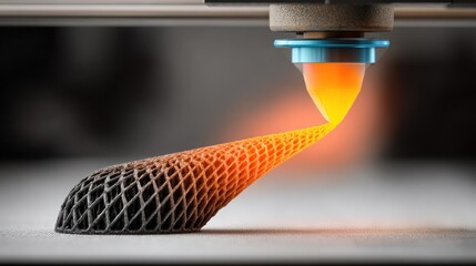 3D printer extruding filament, creating intricate object