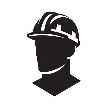 recommend clip art: Construction worker with helmet vector silhouette outline logo design concept illustration