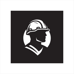 Construction worker with helmet vector silhouette outline logo design concept illustration