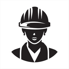 Construction worker with helmet vector silhouette outline logo design concept illustration