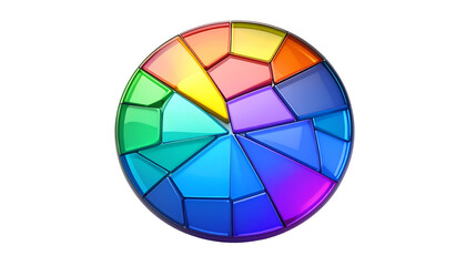 Obraz premium A vibrant, multifaceted sphere glistens with a spectrum of colors, its fragmented creating a captivating mosaic of light and form.