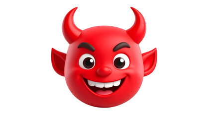 A mischievous red devil character with horns and a sinister grin, isolated on a black background, evokes a sense of playful mischief.
