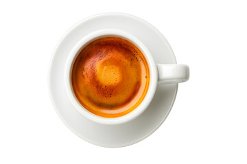 Naklejka premium Top view of espresso in white cup isolated on white background aromatic coffee hot beverage energy caffeine culture