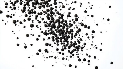 Fototapeta premium Black Orbs Falling Against White Background in Abstract Display