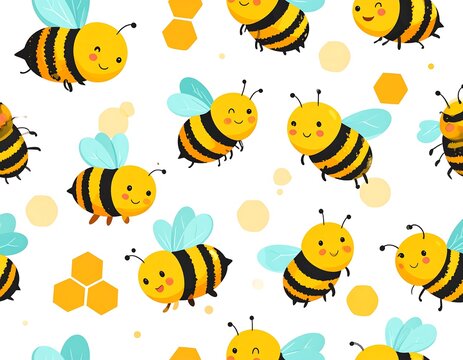 Cute bee pattern with honeycombs - Powered by Adobe