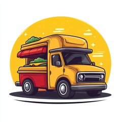 Food truck serving fresh meals in a vibrant city during sunny daylight hours