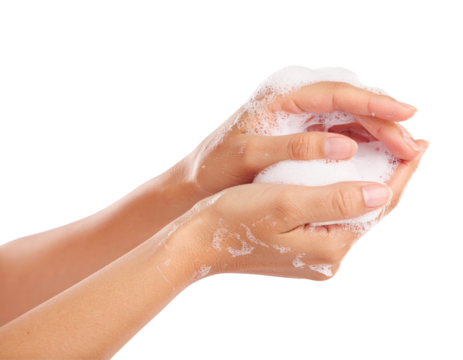Female Hands Rubbing with Liquid Soap Foam, Skincare and Cleanliness Concept
