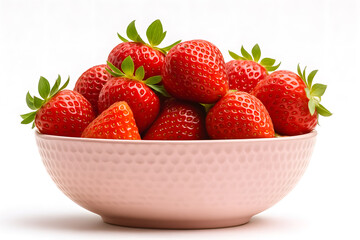 Fresh ripe strawberries arranged in pink bowl delicious red fruit healthy sweet treat full of vitamins and antioxidants