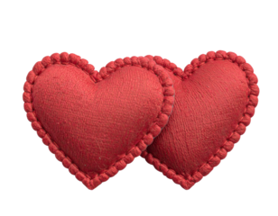  Pair of Overlapping Red Embroidered Hearts with Decorative Stitching, Isolated