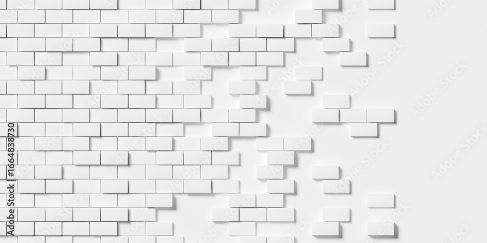 Wall mural large white boxes or bricks with random height offset geometry brickwall background wallpaper banner