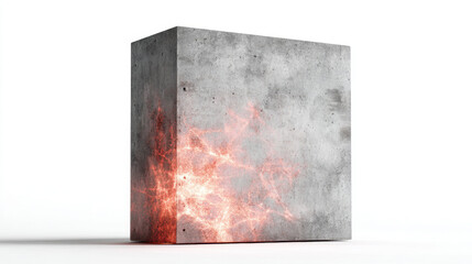 Quality from Within, A minimalist 3D rendering: A smooth concrete slab, with a subtle, glowing red X-ray effect, strong internal structure of rebar, quality and structural integrity. white background.