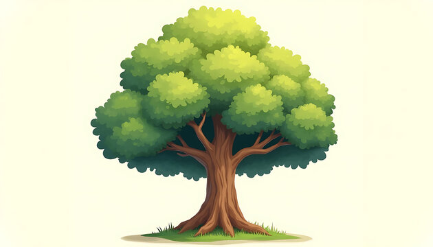 Cartoon Tree Illustration with Lush Green Foliage and Brown Trunk Perfect for Educational and Nature Related Content