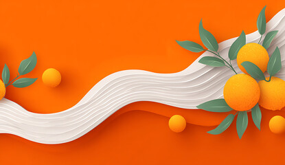 Vibrant orange background with citrus fruit and flowing paper-cut style elements