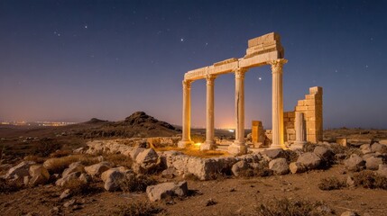 Fototapeta premium Ancient ruins under starry night sky