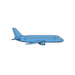 Cartoon Illustration of a Blue Airplane on a White Background for Travel and Transportation
