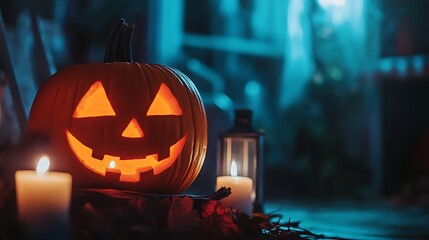 Halloween lantern pumpkin sitting on white background