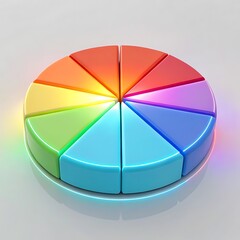 Obraz premium Colorful 3d pie chart divided into segments representing data analysis and financial growth with vibrant rainbow colors