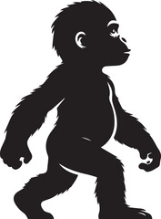 Gorilla Family Silhouette Vector – Black and White Wildlife Illustration of Parent and Baby Apes