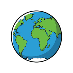Naklejka premium Cartoon Globe Illustration Showing Continents and Oceans Ideal for Educational or Environmental Concepts
