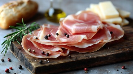Savory ham slices artfully served with fresh herbs and cheese showcase culinary skill