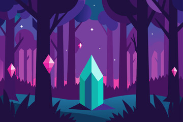 Fototapeta premium Surreal Forest with Glowing Crystal Trees