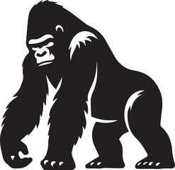 Gorilla Family Silhouette Vector – Black and White Wildlife Illustration of Parent and Baby Apes