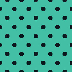 Elegant teal background with dark navy polka dots, seamless vector design for fabric, wallpapers, and wrapping paper.