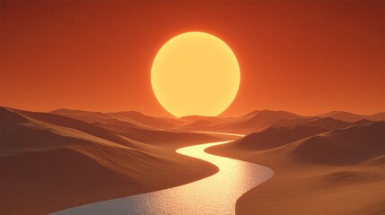 Desert river under a blazing sun