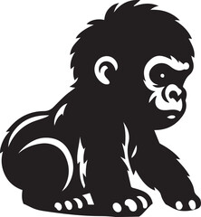 Gorilla Family Silhouette Vector – Black and White Wildlife Illustration of Parent and Baby Apes
