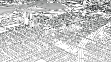 Intricate Cityscape Wireframe
