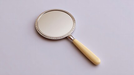 Vintage Handheld Mirror with Yellow Handle and Elegant Silver Rim