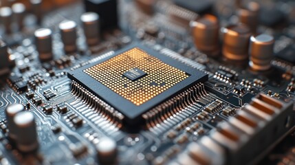 Close up view of a central processing unit showcasing its unique design and circuitry