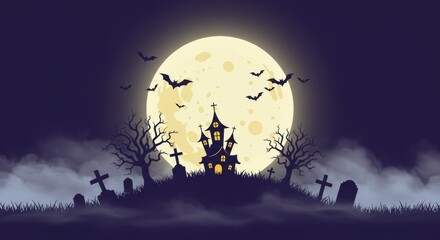 Fototapeta premium halloween night landscape with moon