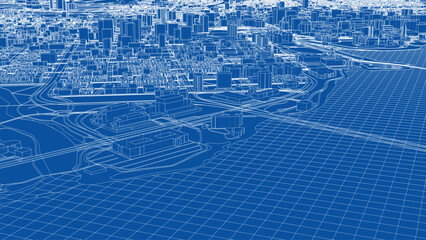 Blueprint of a Detailed Urban Cityscape