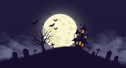 Fototapeta premium halloween night landscape with moon