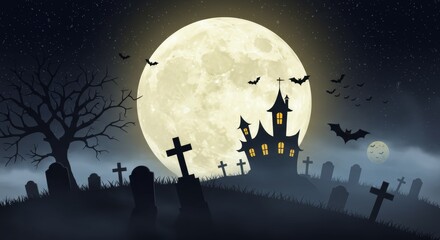 halloween night landscape with moon