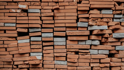Fototapeta premium Fresh Red Clay Bricks Stacked for Construction – Clean Rectangular Building Materials with Subtle Texture Variations, Ideal for Masonry Projects, Structural Foundations, Architecture, 32K Revolutions 