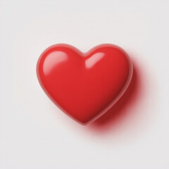 Vibrant red heart shape with realistic glossy texture and soft shadow on light backdrop