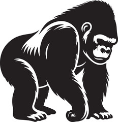 Obraz premium Gorilla Family Silhouette Vector – Black and White Wildlife Illustration of Parent and Baby Apes